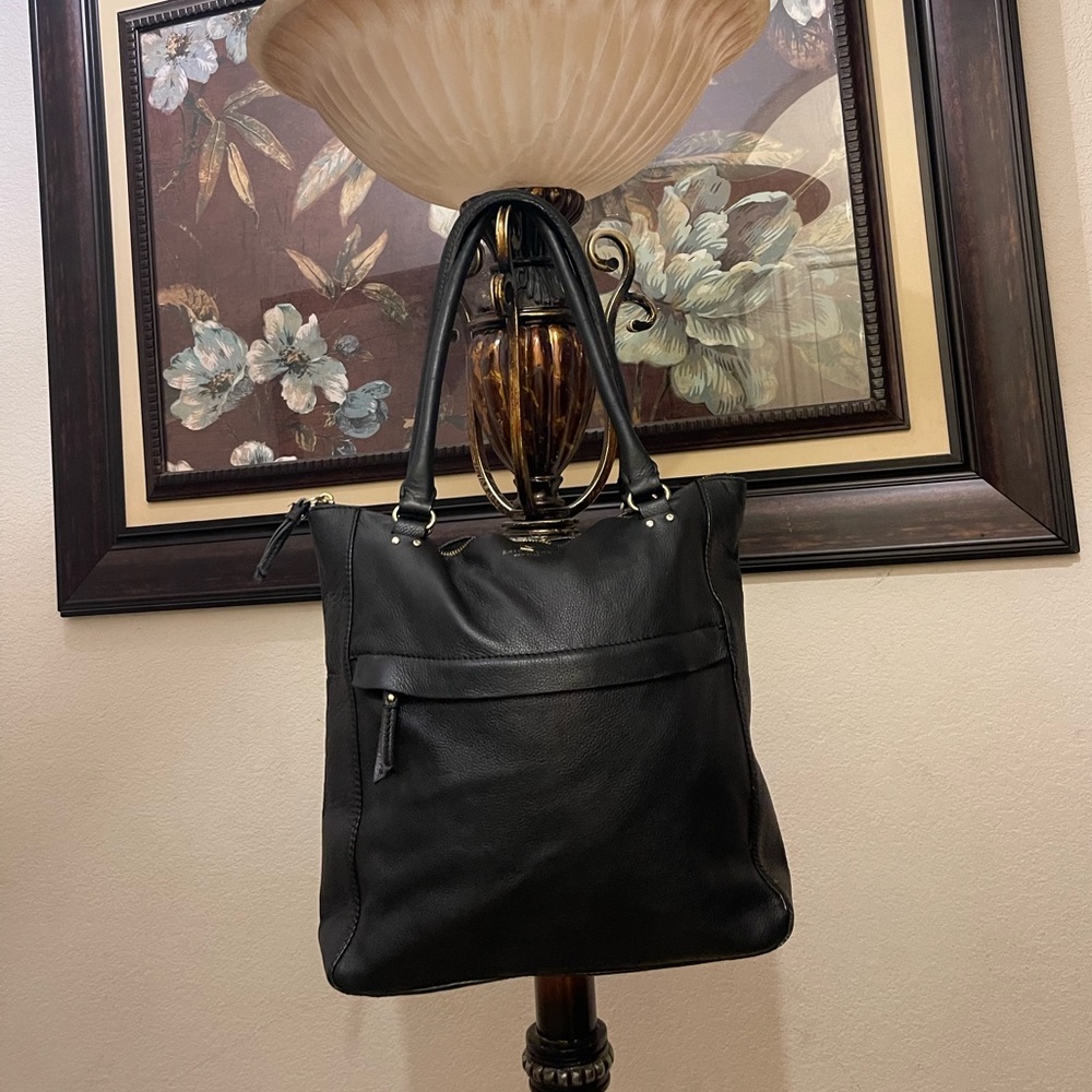 kate spade Black Leather Tote with Front Zip Pocket